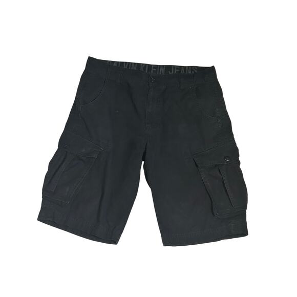 Men's Cargo Shorts Calvin Klein black flat front slit ,utility & flap pockets - Picture 3 of 5
